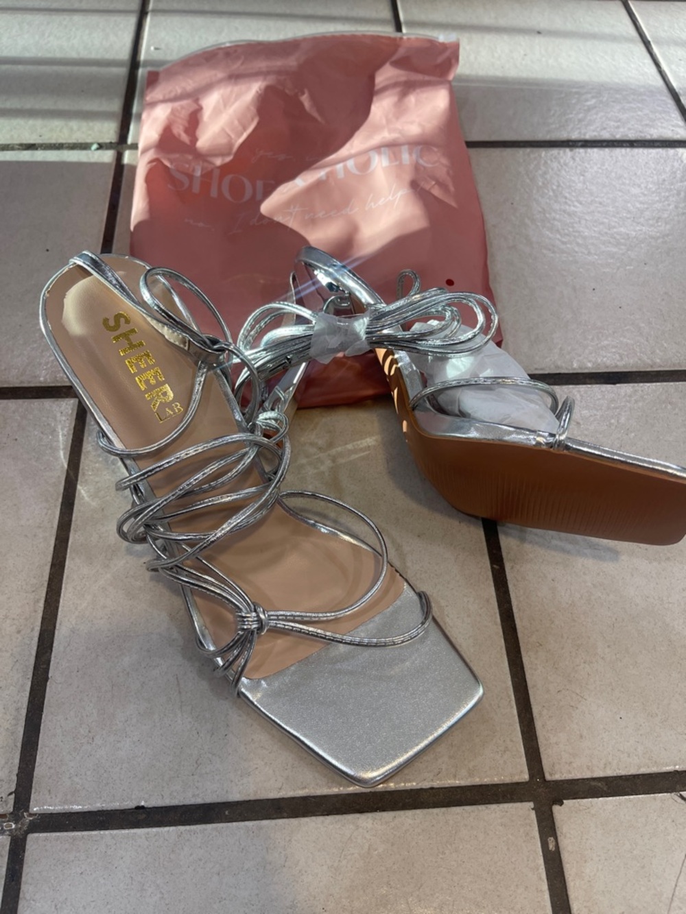 Metallic Silver Strappy Lace-Up Heels for Women